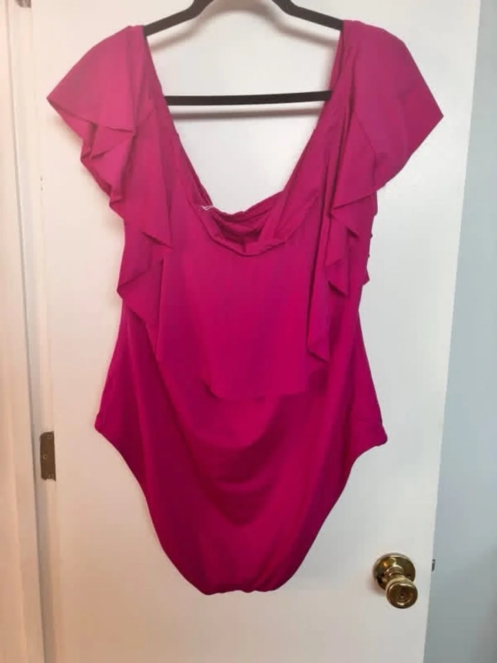 Trina Turk Fuchsia Off-Shoulder Ruffle One-Piece Swimsuit